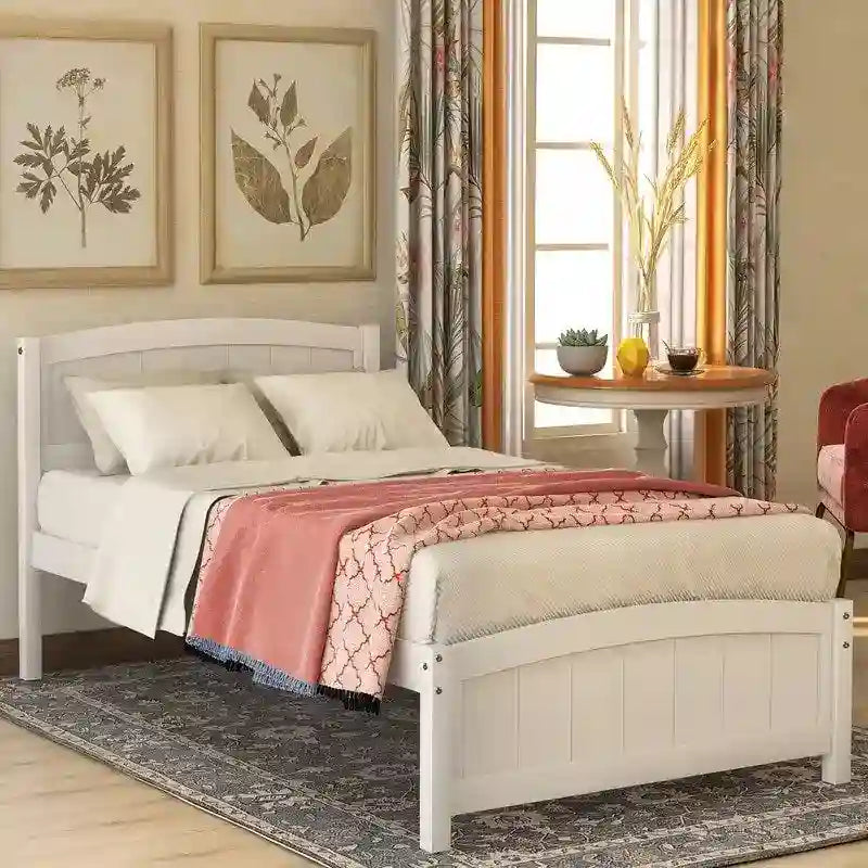 Twin Size Wood Platform Bed with Headboard and Wood Slat Support