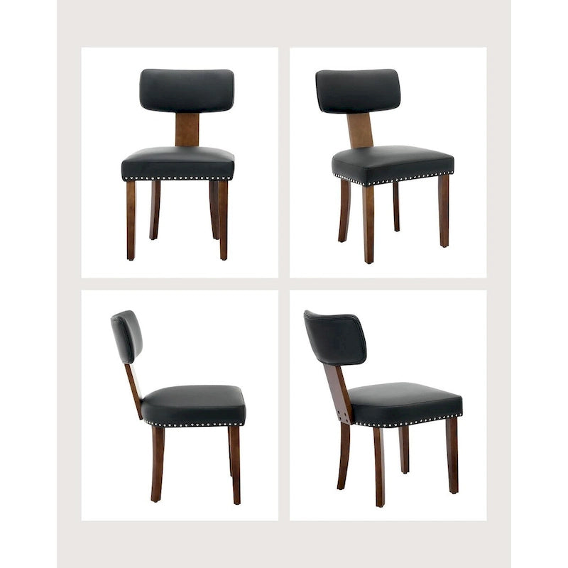 Modern Leather Dining Chairs Set of 2  Upholstered Curved Backrest, Hardwood Frame & Nailhead Trim, 265lb Capacity