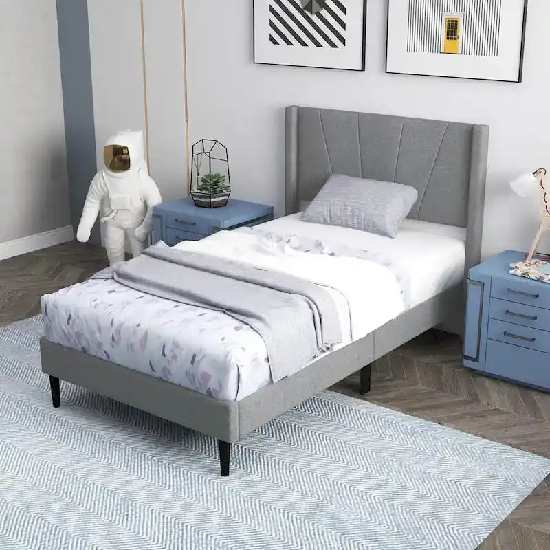 Costway Queen/Twin Bed Frame Modern Platform Bed with Linen