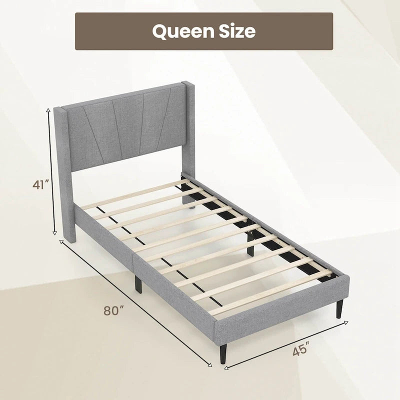 Costway Queen/Twin Bed Frame Modern Platform Bed with Linen
