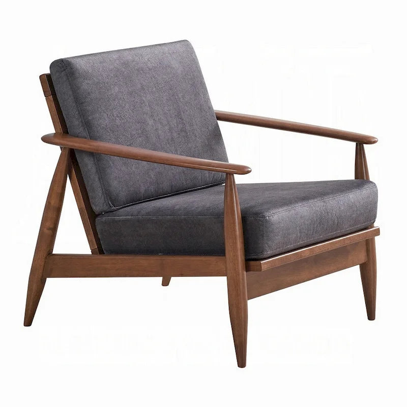 Lissa Accent Chair, Charcoal Gray Soft Cushioning, Brown Wood Frame