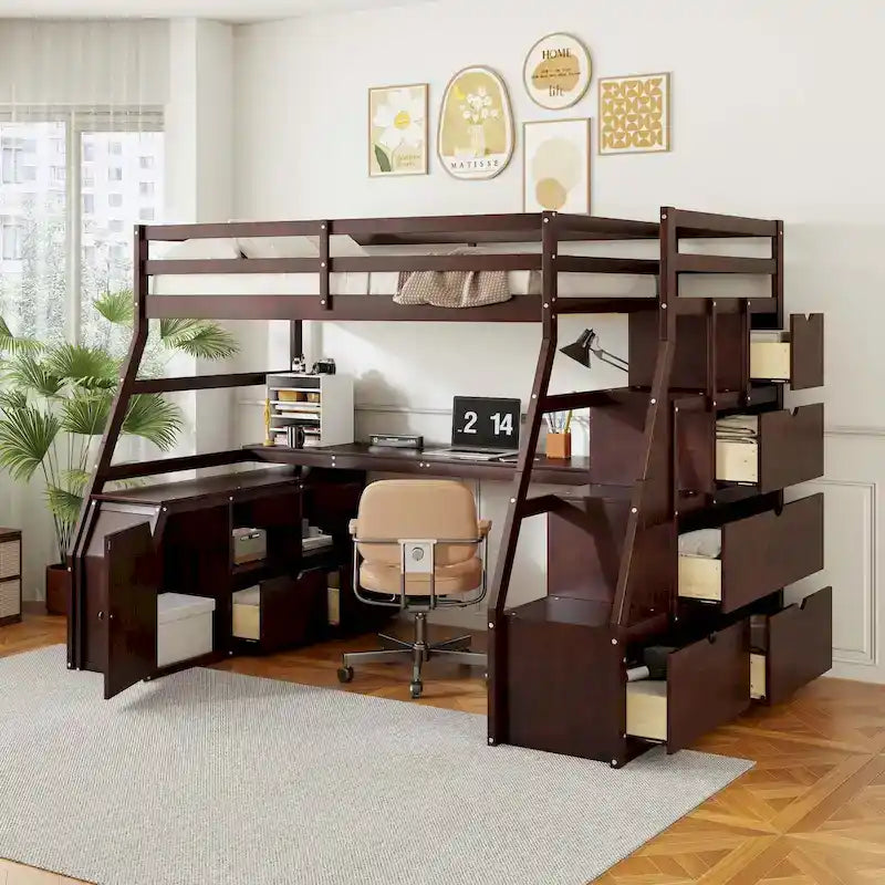 Full Size Loft Bed with Drawers and Desk