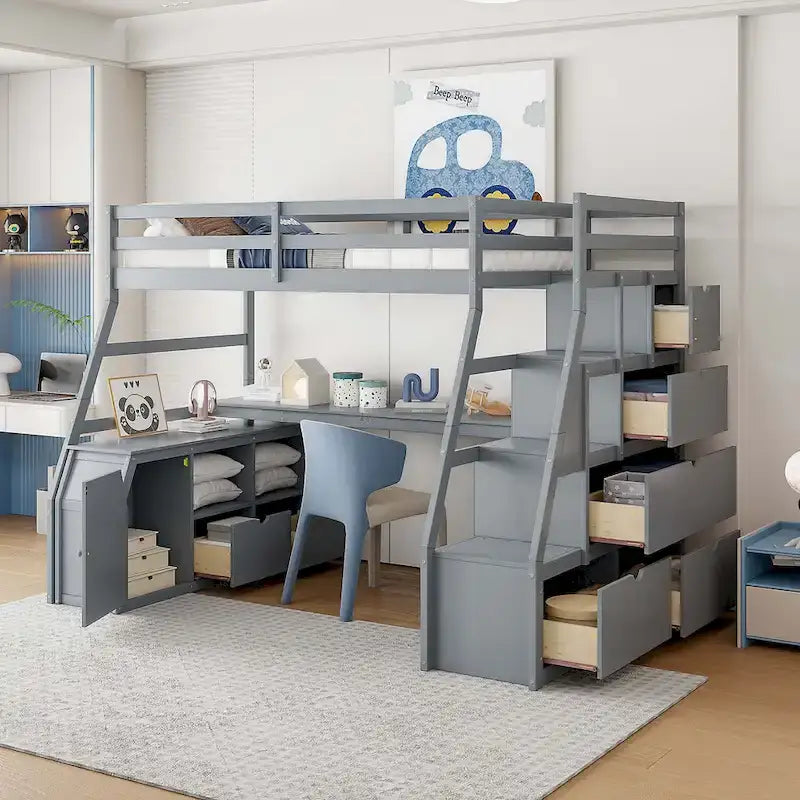 Full Size Loft Bed with Drawers and Desk