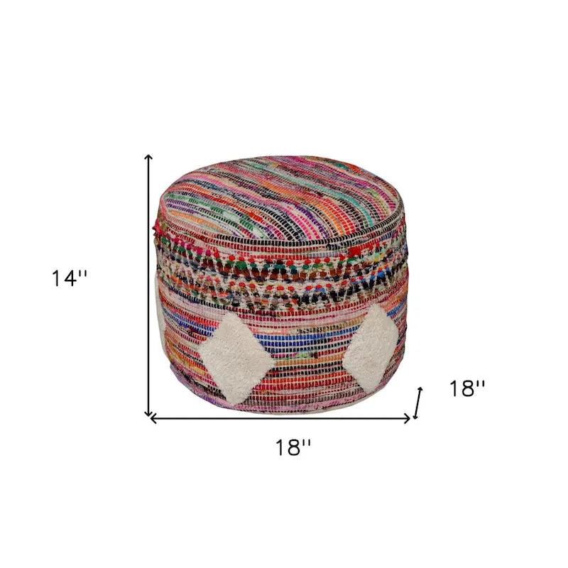 18 Inch Rainbow Cylinder Pouf Ottoman Geometric Design for Living Room