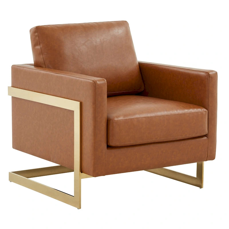Lincoln Leather Accent Chair With Gold Frame Modern Single Seater Sofa for Living Room and Bedroom - 34