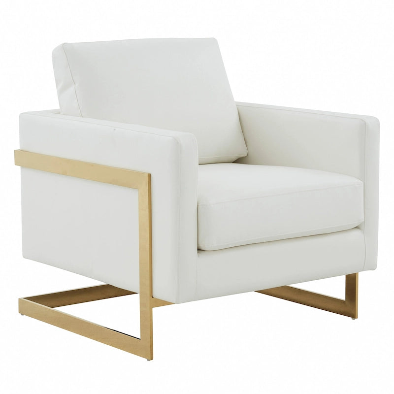 Lincoln Leather Accent Chair With Gold Frame Modern Single Seater Sofa for Living Room and Bedroom - 34