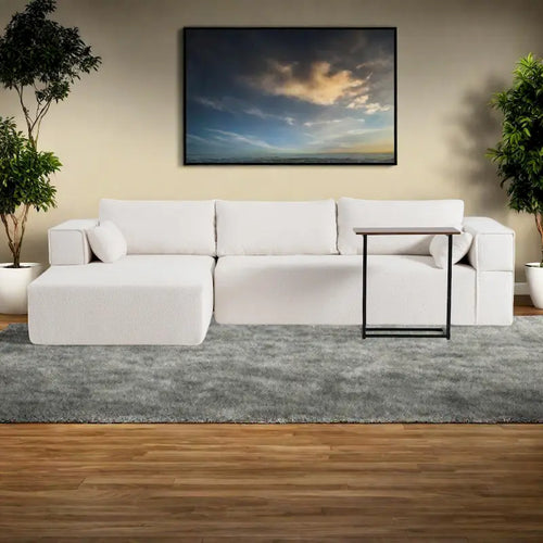 112 Boucle Modular Sectional Sofa with Free Side Table, Wide Seat Design and No Assembly Required