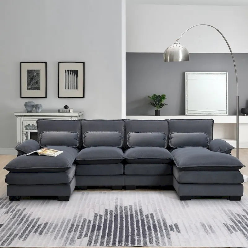 Modern U-shaped Sectional Sofa with Waist PillowsSleeper Sofa Couch with Chaise Lounge