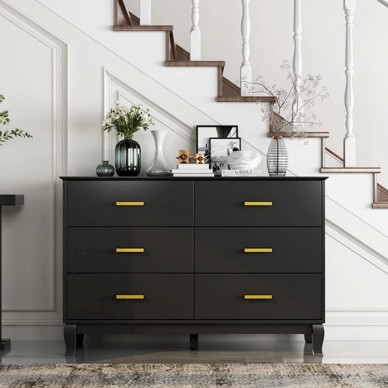 6 Drawer Dresser Modern Wood Storage Chest of Drawers for Living Room