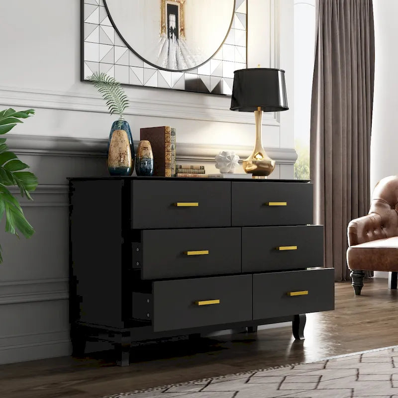 6 Drawer Dresser Modern Wood Storage Chest of Drawers for Living Room