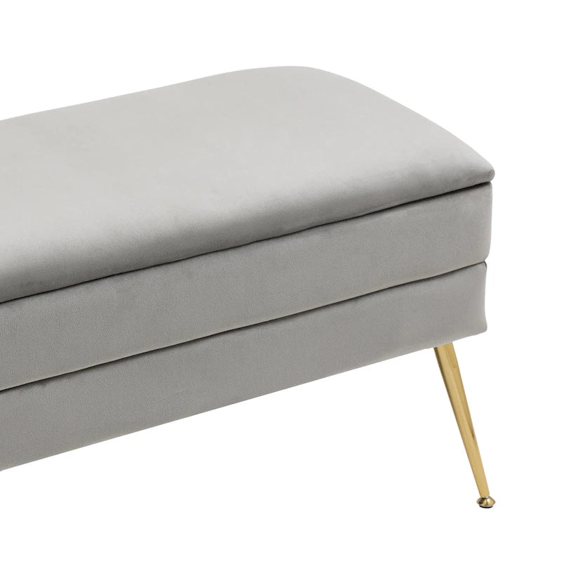 Velvet Storage Ottoman Bench with Metal Legs