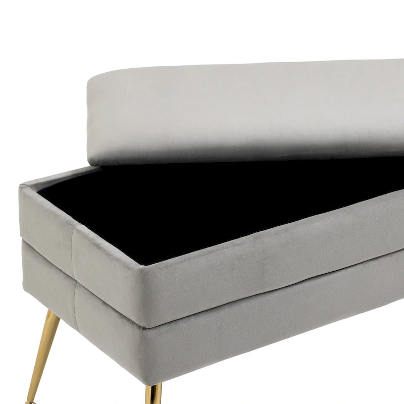 Velvet Storage Ottoman Bench with Metal Legs