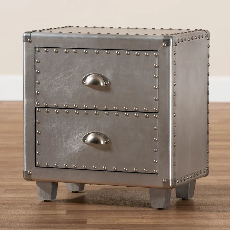 Baxton Studio Davet French Industrial Silver Metal 2-Drawer End Table