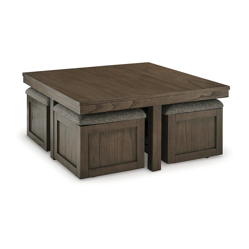 Signature Design by Ashley Boardernest Brown Coffee Table with 4 Stools - 40W x 40D x 18H