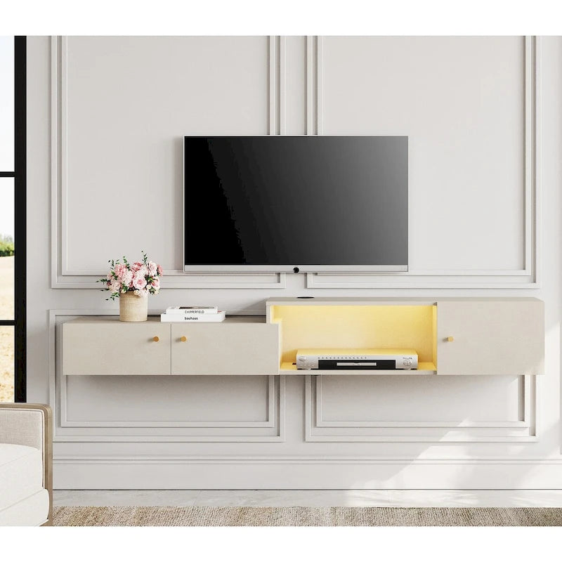 Floating LED Light TV Stand with Charging Station,