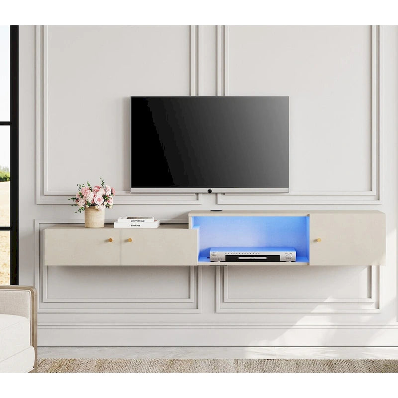 Floating LED Light TV Stand with Charging Station,