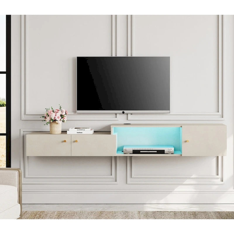Floating LED Light TV Stand with Charging Station,