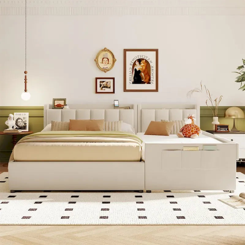 Queen Size and Twin XL Size Upholstered Platform Bed