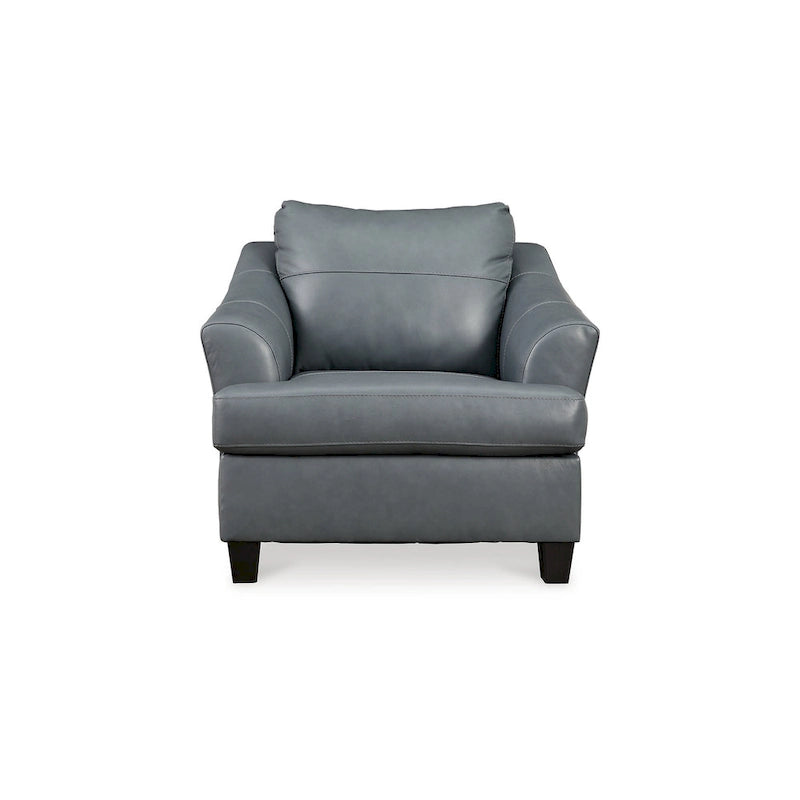 Geno 43 Inch Accent Chair, Oversized Back Cushion, Metallic Gray Leather