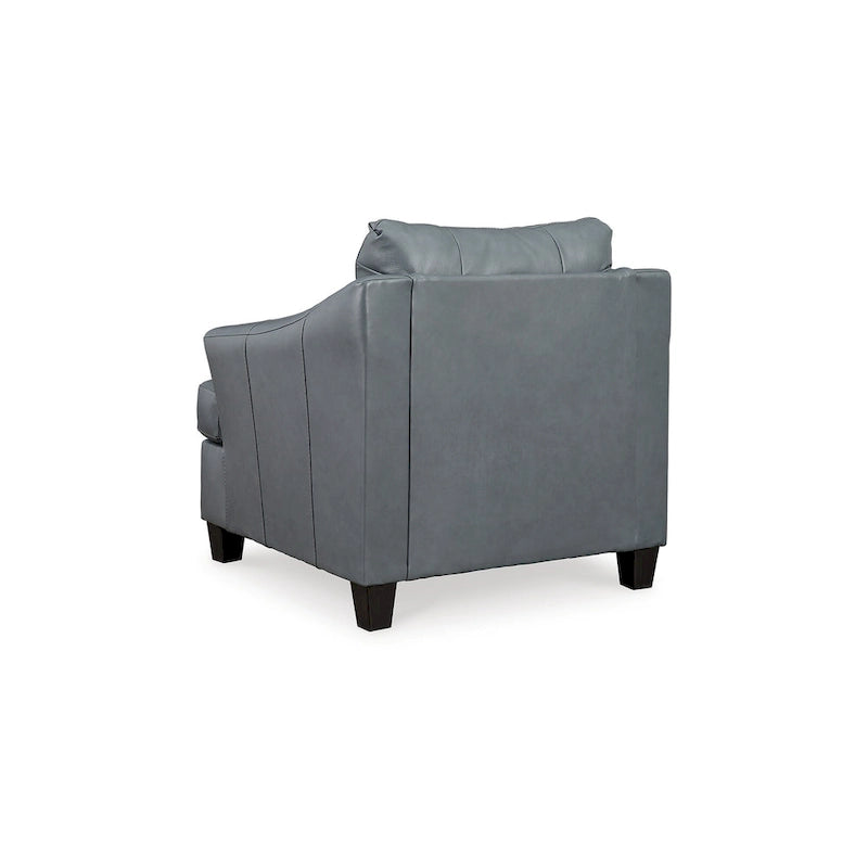 Geno 43 Inch Accent Chair, Oversized Back Cushion, Metallic Gray Leather