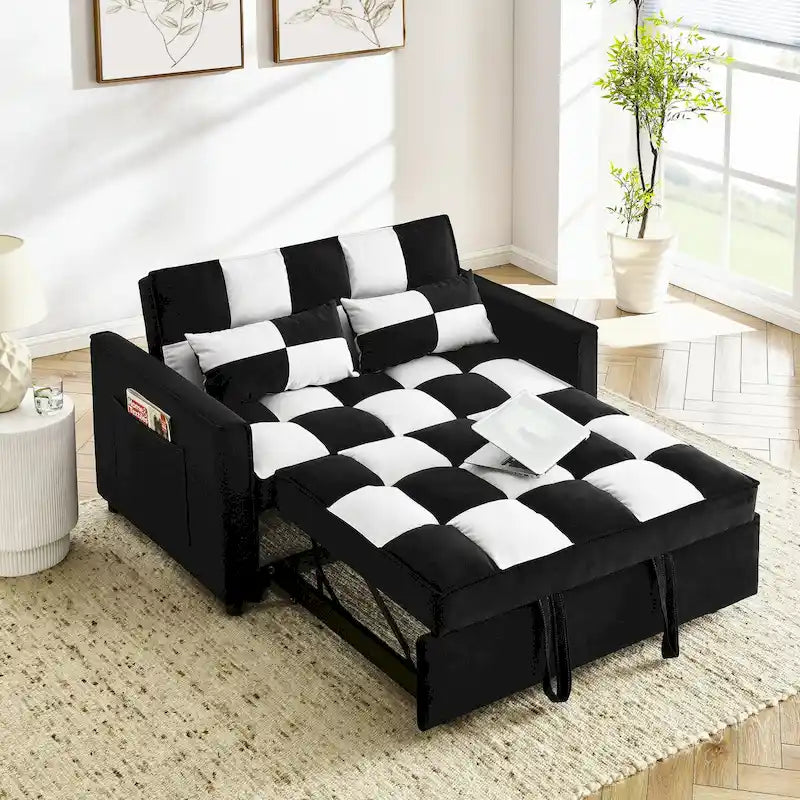 Modern Velvet Loveseat Sofa Couch Pull Out Bed,3 in 1 Convertible For Living Room Sofa Bed