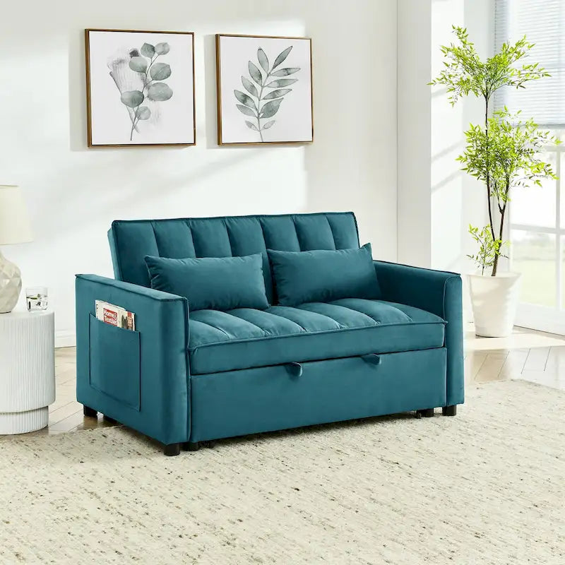 Modern Velvet Loveseat Sofa Couch Pull Out Bed,3 in 1 Convertible For Living Room Sofa Bed