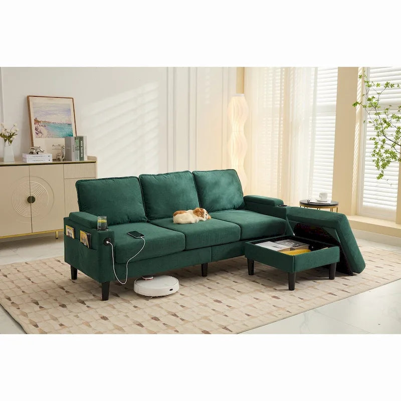 L-Shaped Sectional 3-seater sofa with storage ottoman