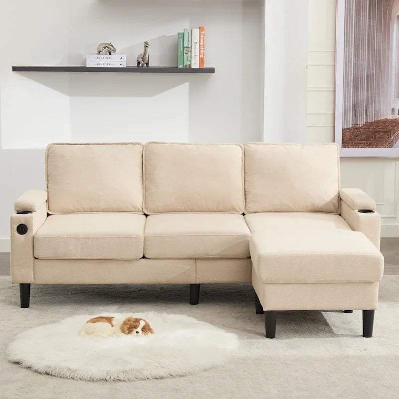 L-Shaped Sectional 3-seater sofa with storage ottoman
