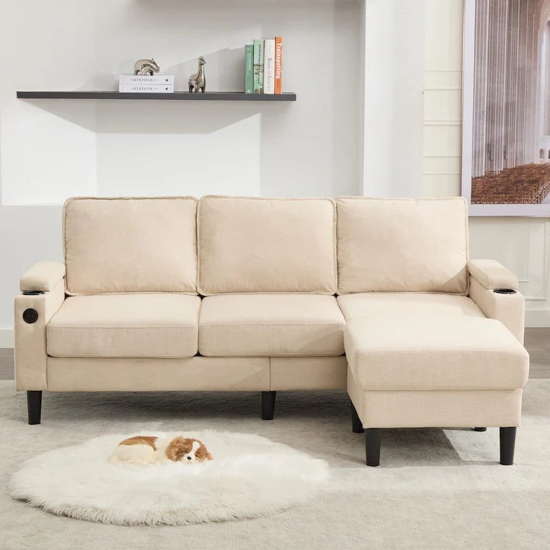 L-Shaped Sectional 3-seater sofa with storage ottoman