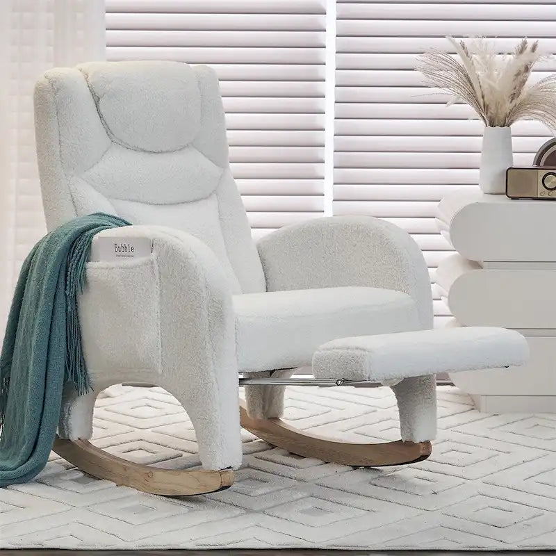 Ergonomic Fabric Nursery Rocking Chair With Adjustable Footrest